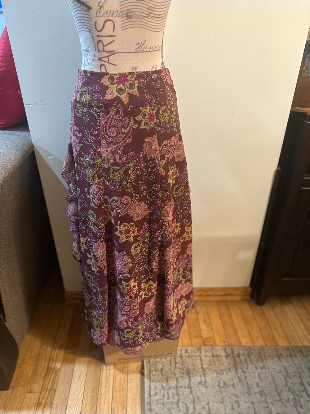 Paniz Purple Paisley Tiered Maxi Skirt